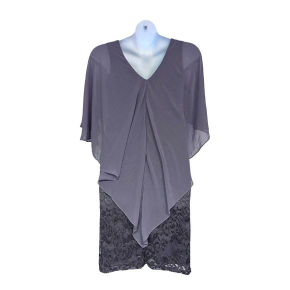 Midnight Velvet Mauve Lace Chiffon Cocktail Formal Night Out Evening Cape Dress - Picture 7 of 16